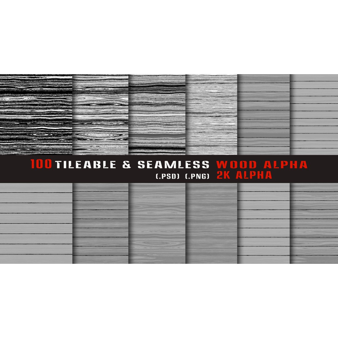 Wood Alpha Brush Set 3D Model – 100 Tileable Seamless Textures, PNG & PSD - View 13