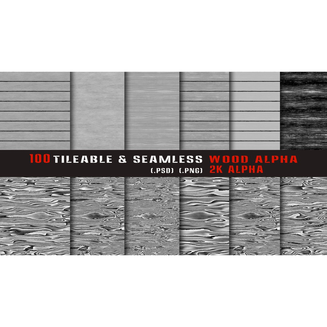 Wood Alpha Brush Set 3D Model – 100 Tileable Seamless Textures, PNG & PSD - View 14