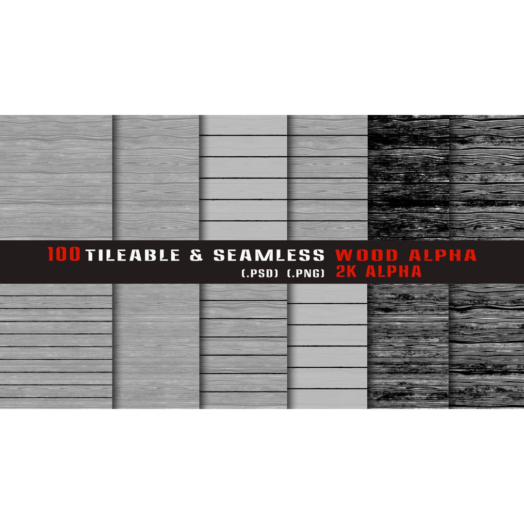 Wood Alpha Brush Set 3D Model – 100 Tileable Seamless Textures, PNG & PSD - View 4