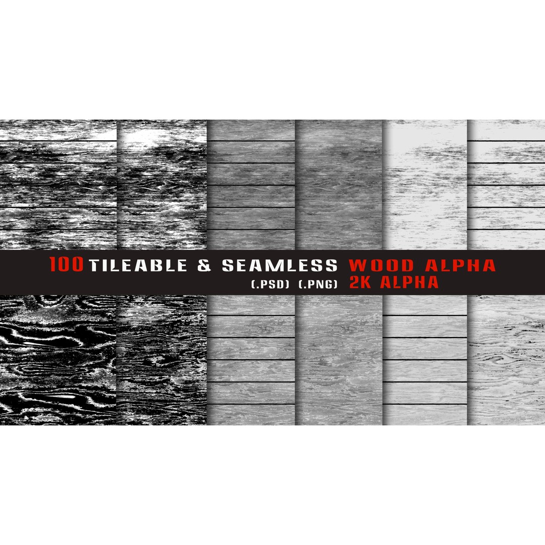 Wood Alpha Brush Set 3D Model – 100 Tileable Seamless Textures, PNG & PSD - View 7