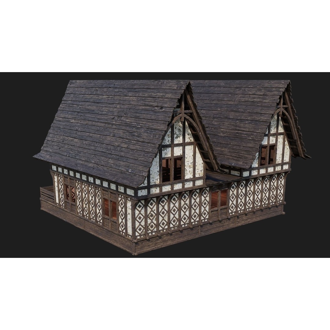 Old Medieval Buildings 3D Model – Low Poly Game Ready, FBX, PBR Textures