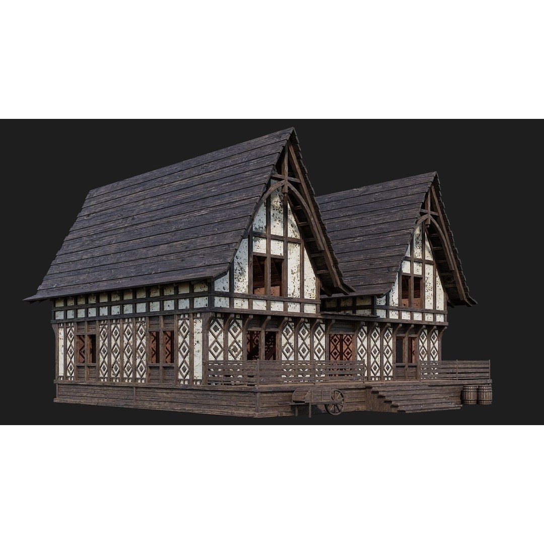 Old Medieval Buildings 3D Model – Low Poly Game Ready, FBX, PBR Textures - View 10