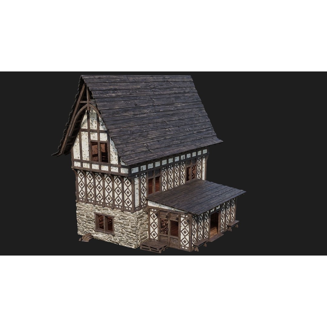Old Medieval Buildings 3D Model – Low Poly Game Ready, FBX, PBR Textures - View 22