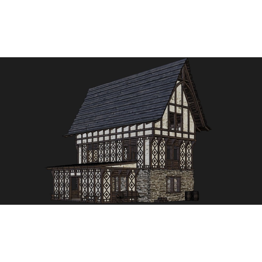 Old Medieval Buildings 3D Model – Low Poly Game Ready, FBX, PBR Textures - View 24