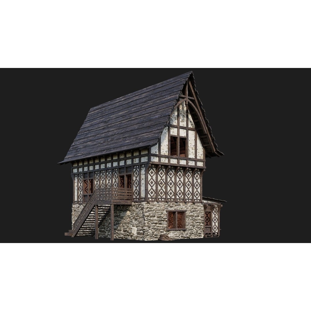 Old Medieval Buildings 3D Model – Low Poly Game Ready, FBX, PBR Textures - View 26