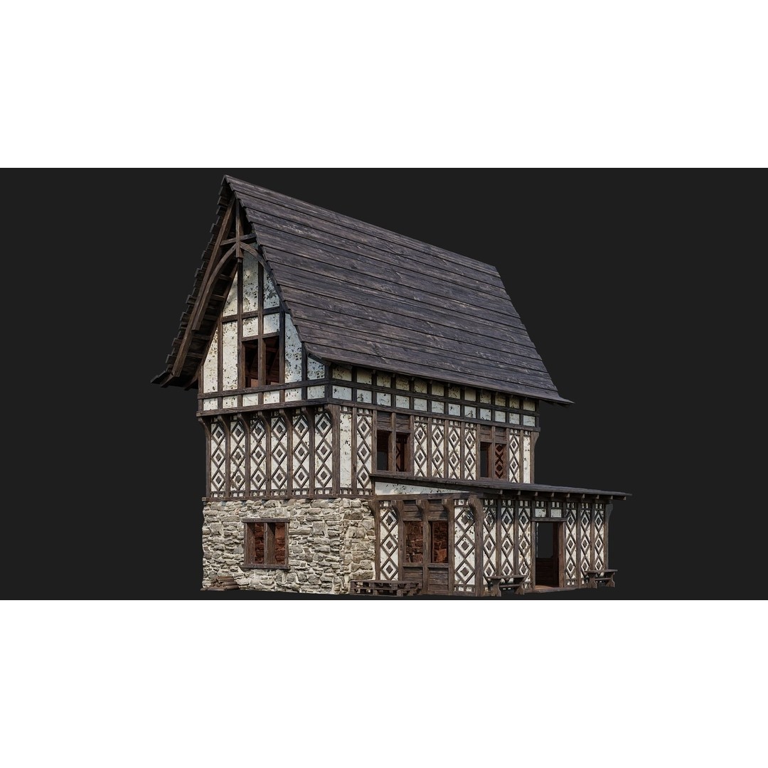 Old Medieval Buildings 3D Model – Low Poly Game Ready, FBX, PBR Textures - View 27