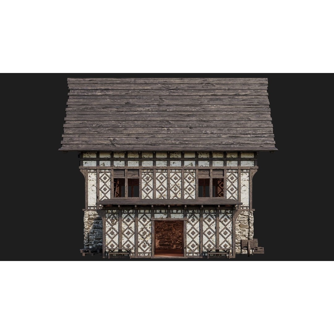 Old Medieval Buildings 3D Model – Low Poly Game Ready, FBX, PBR Textures - View 28