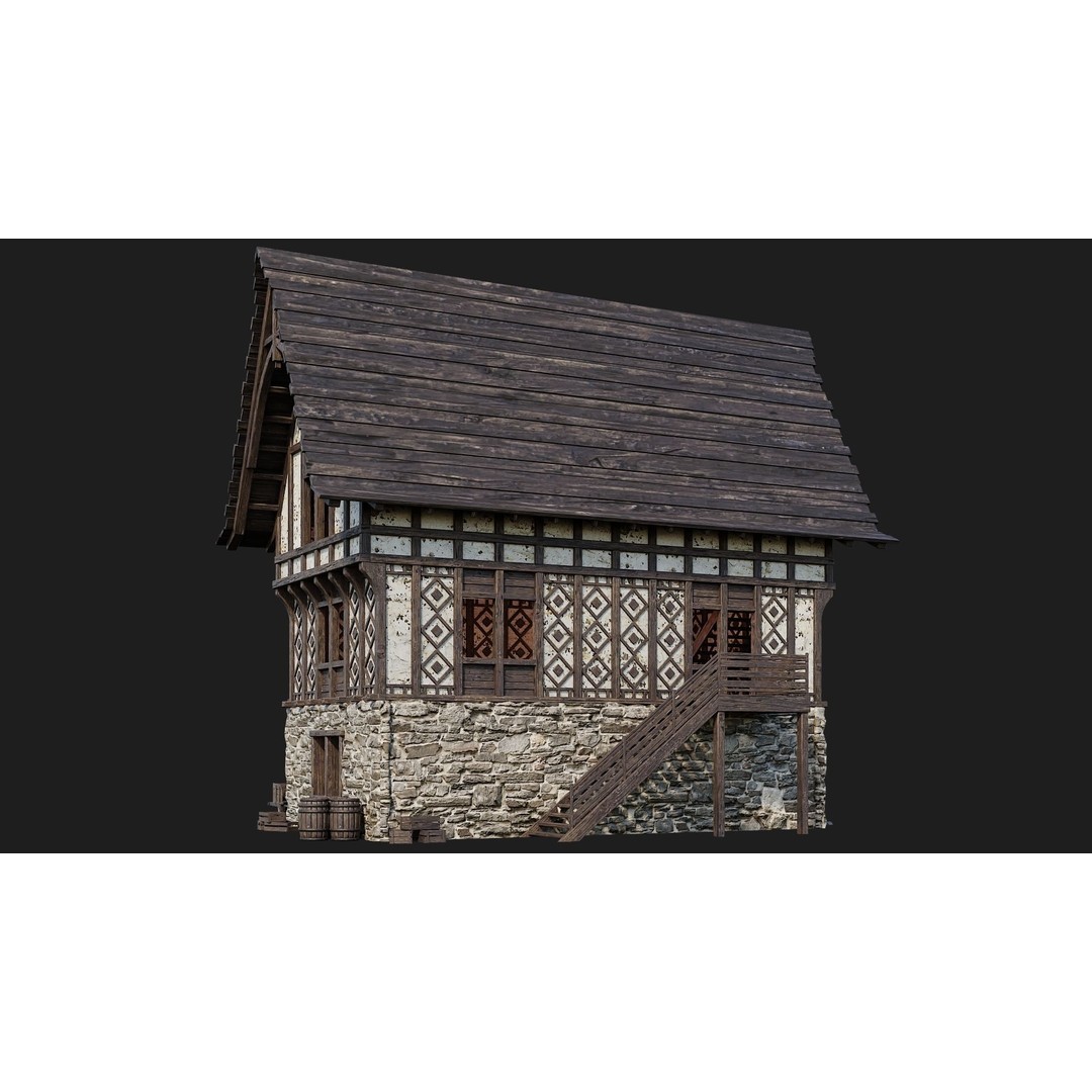 Old Medieval Buildings 3D Model – Low Poly Game Ready, FBX, PBR Textures - View 29