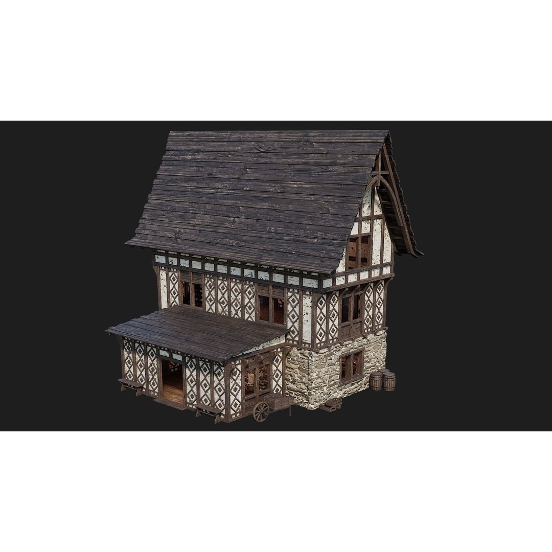 Old Medieval Buildings 3D Model – Low Poly Game Ready, FBX, PBR Textures - View 30