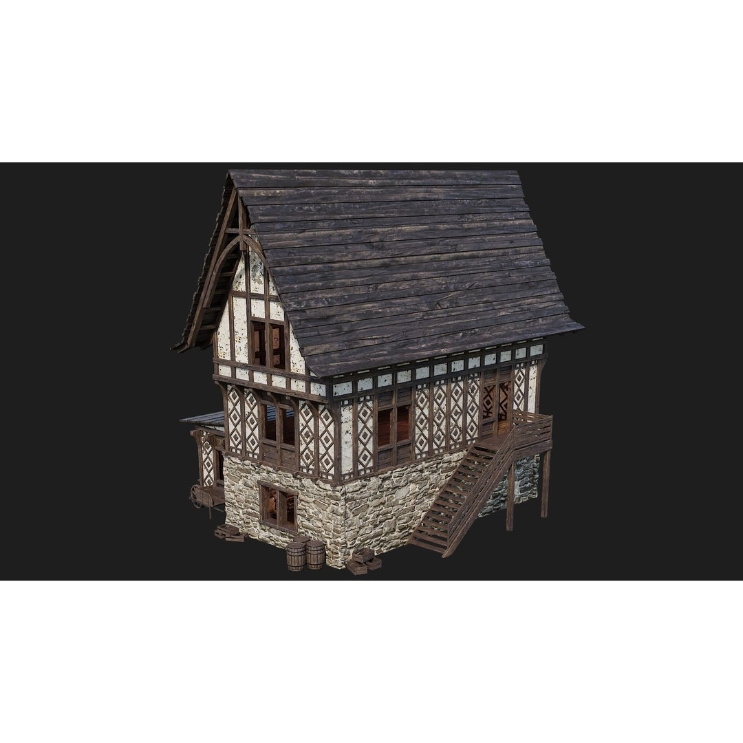 Old Medieval Buildings 3D Model – Low Poly Game Ready, FBX, PBR Textures - View 31
