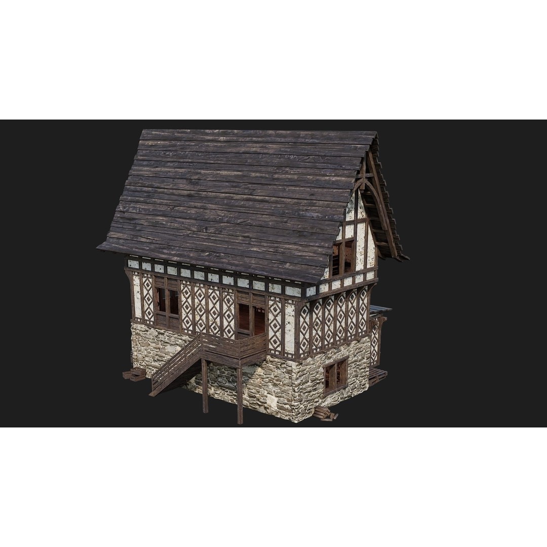 Old Medieval Buildings 3D Model – Low Poly Game Ready, FBX, PBR Textures - View 32