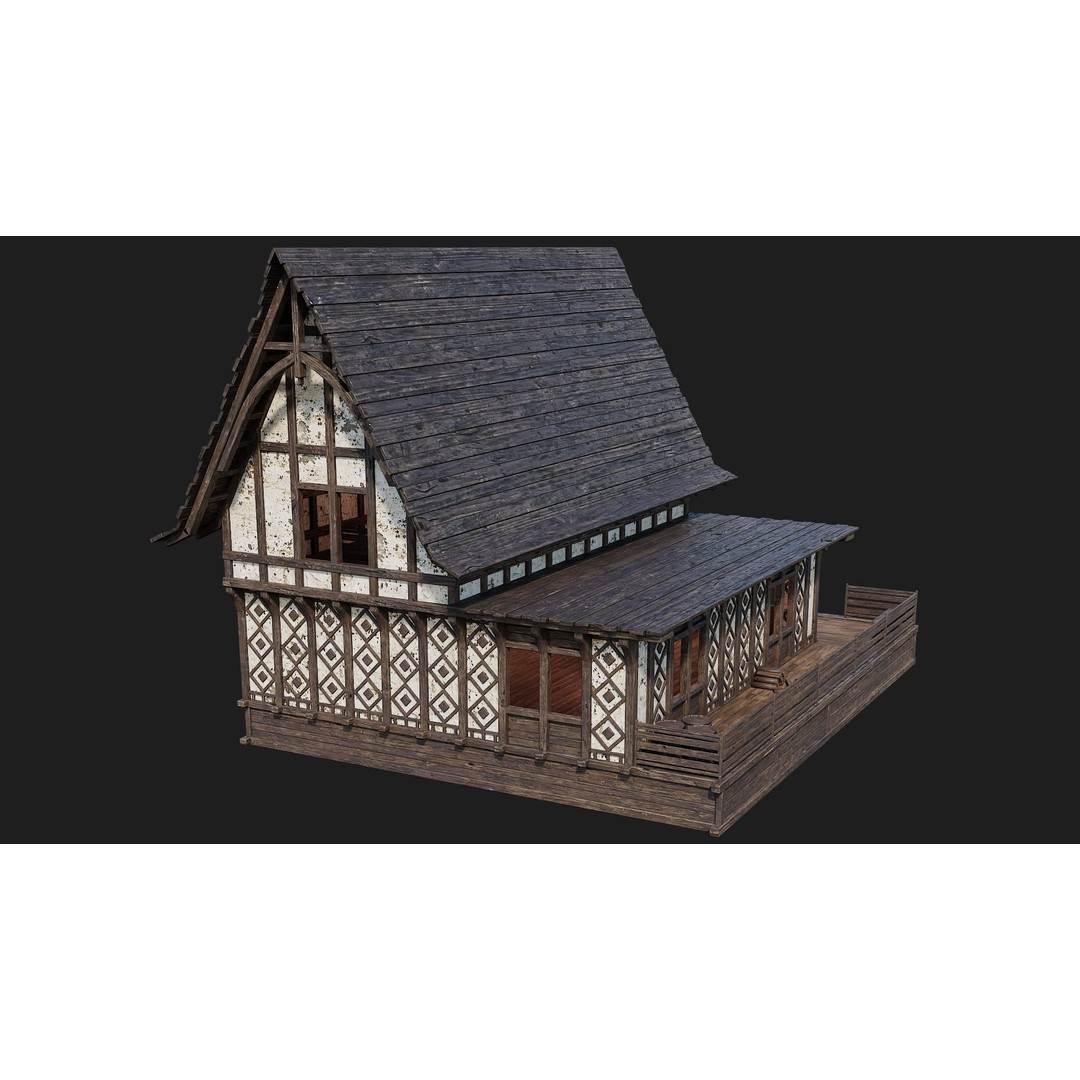 Old Medieval Buildings 3D Model – Low Poly Game Ready, FBX, PBR Textures - View 33