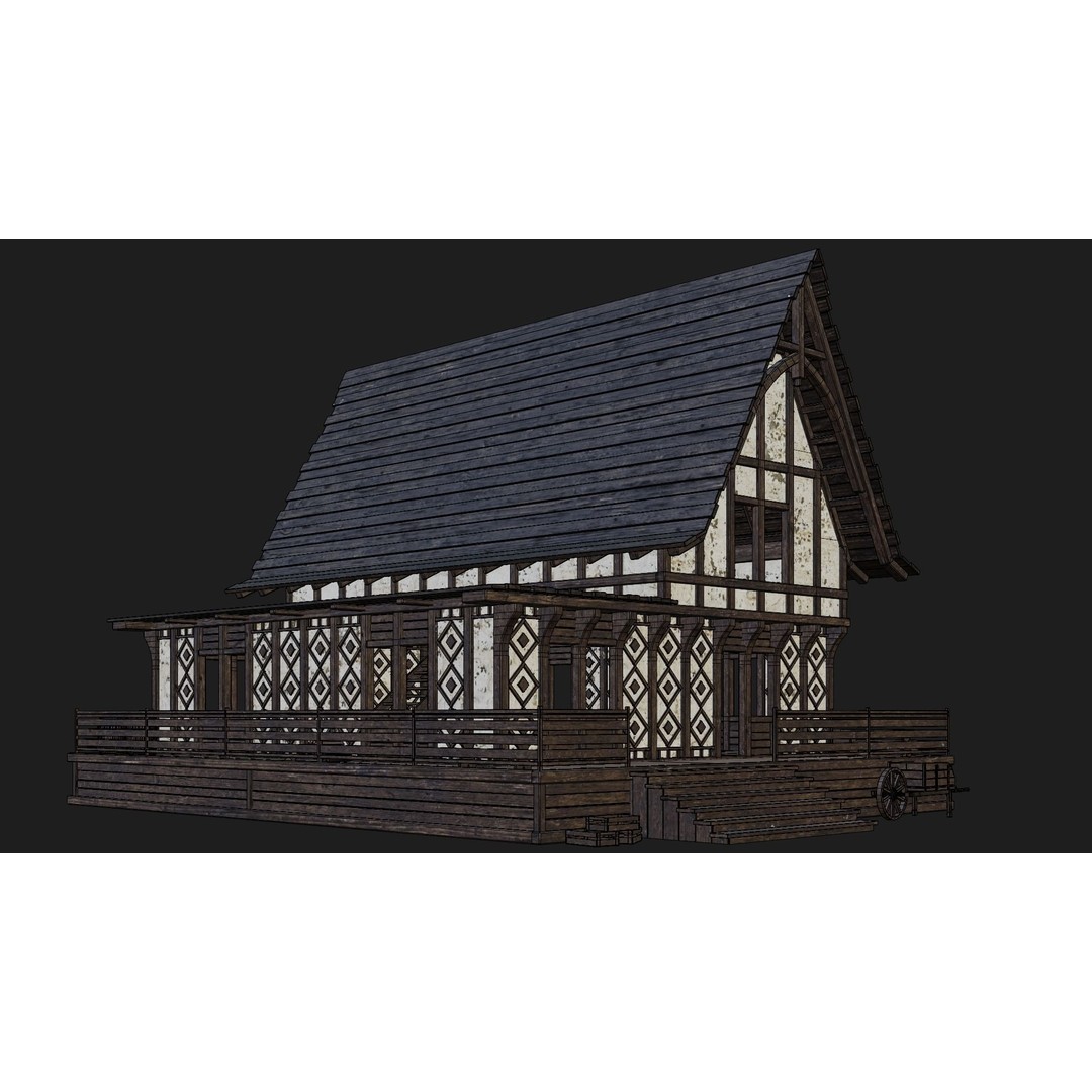 Old Medieval Buildings 3D Model – Low Poly Game Ready, FBX, PBR Textures - View 35