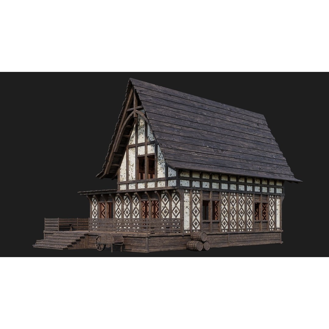 Old Medieval Buildings 3D Model – Low Poly Game Ready, FBX, PBR Textures - View 36