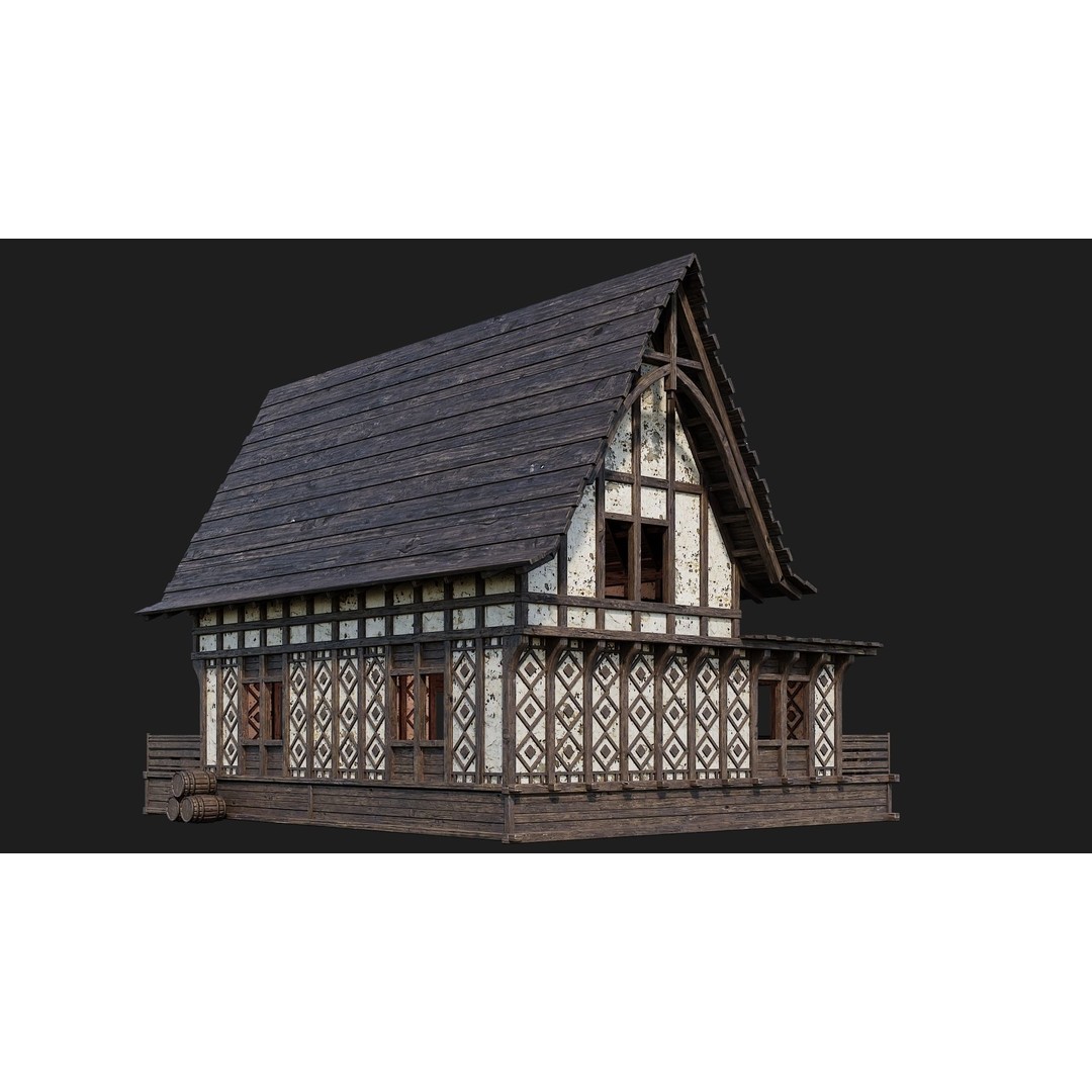 Old Medieval Buildings 3D Model – Low Poly Game Ready, FBX, PBR Textures - View 37
