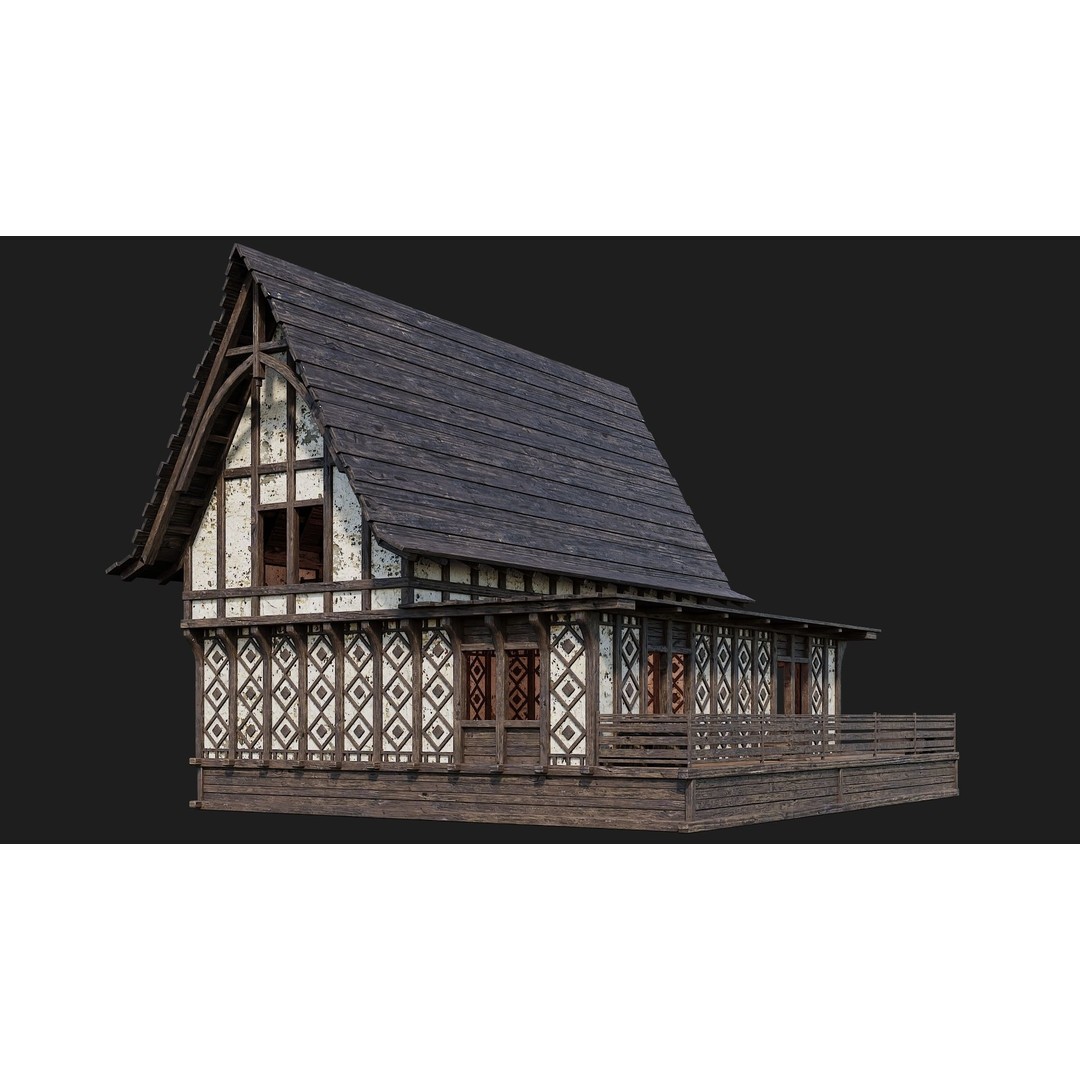 Old Medieval Buildings 3D Model – Low Poly Game Ready, FBX, PBR Textures - View 38