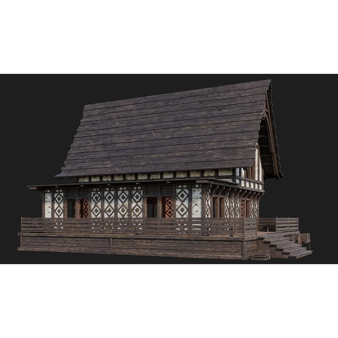 Old Medieval Buildings 3D Model – Low Poly Game Ready, FBX, PBR Textures - View 40