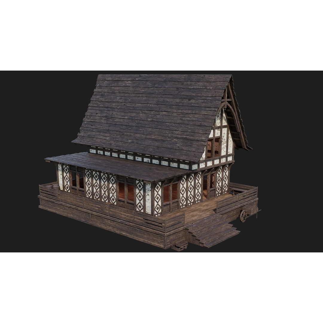 Old Medieval Buildings 3D Model – Low Poly Game Ready, FBX, PBR Textures - View 41