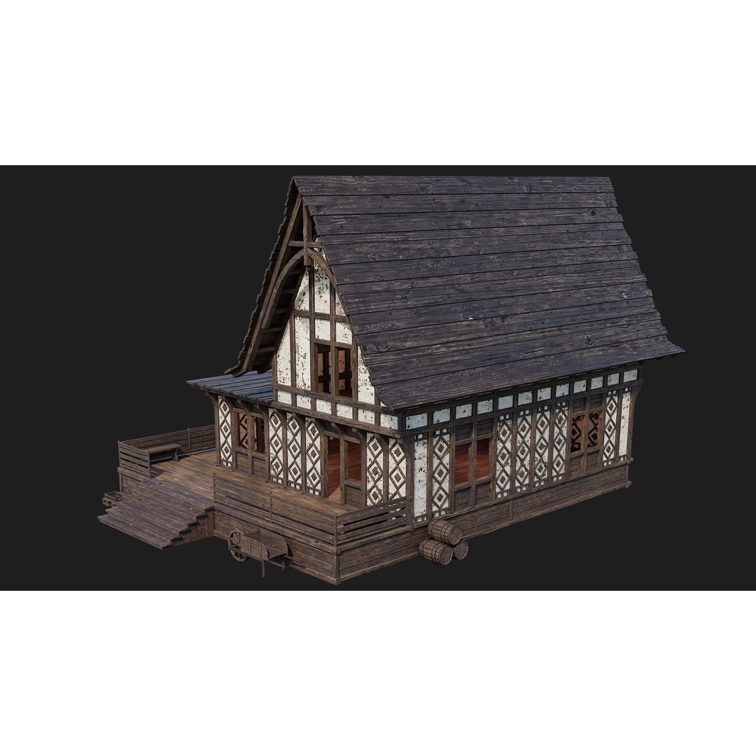 Old Medieval Buildings 3D Model – Low Poly Game Ready, FBX, PBR Textures - View 42