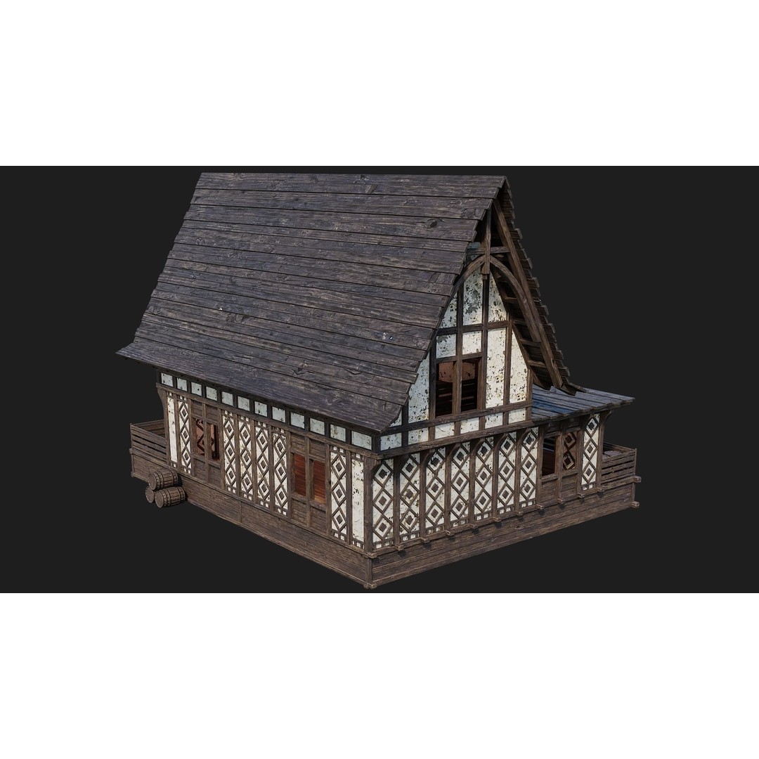 Old Medieval Buildings 3D Model – Low Poly Game Ready, FBX, PBR Textures - View 43