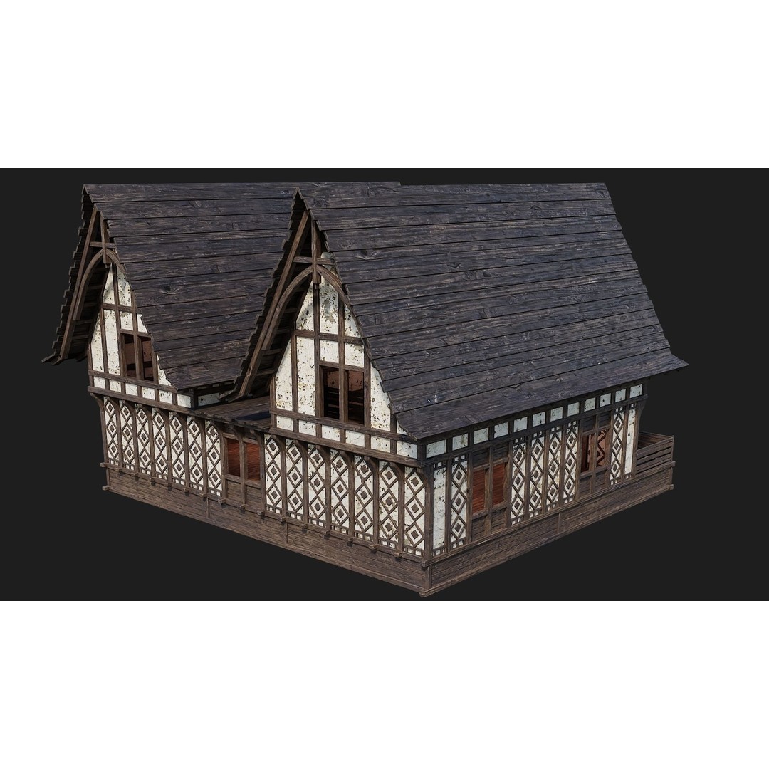 Old Medieval Buildings 3D Model – Low Poly Game Ready, FBX, PBR Textures - View 44