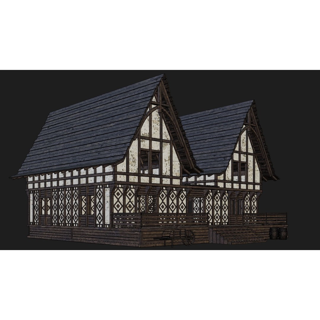 Old Medieval Buildings 3D Model – Low Poly Game Ready, FBX, PBR Textures - View 46