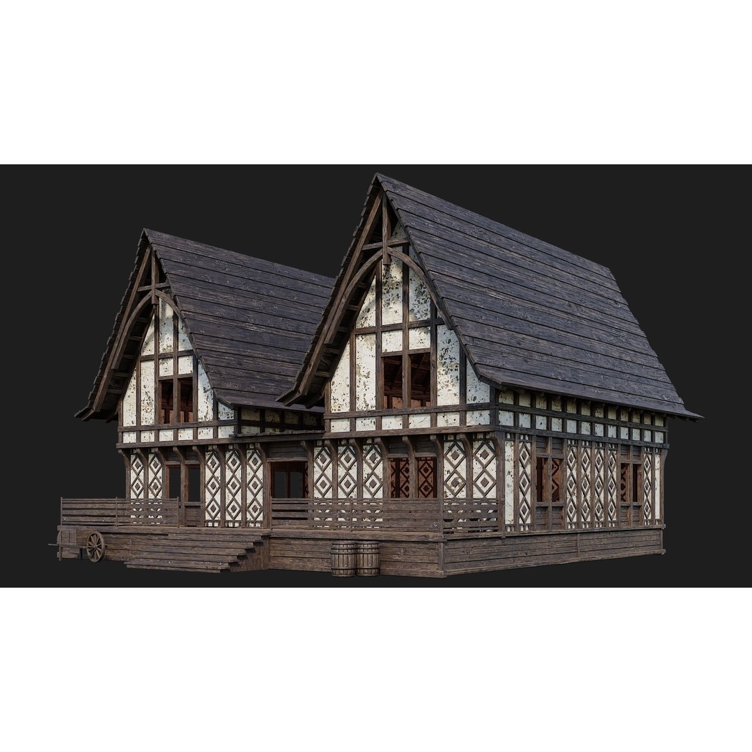 Old Medieval Buildings 3D Model – Low Poly Game Ready, FBX, PBR Textures - View 47
