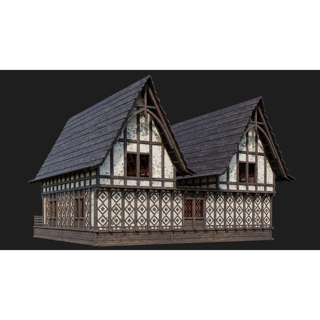 Old Medieval Buildings 3D Model – Low Poly Game Ready, FBX, PBR Textures - View 48