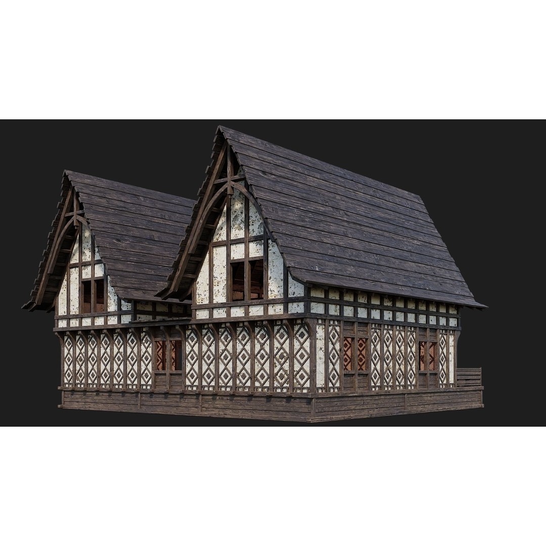 Old Medieval Buildings 3D Model – Low Poly Game Ready, FBX, PBR Textures - View 49