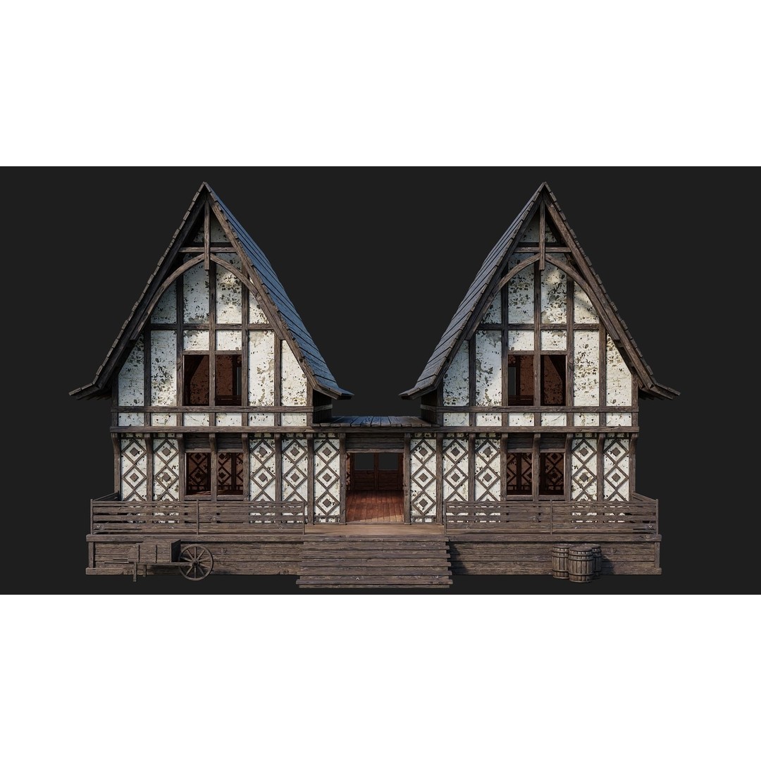 Old Medieval Buildings 3D Model – Low Poly Game Ready, FBX, PBR Textures - View 50