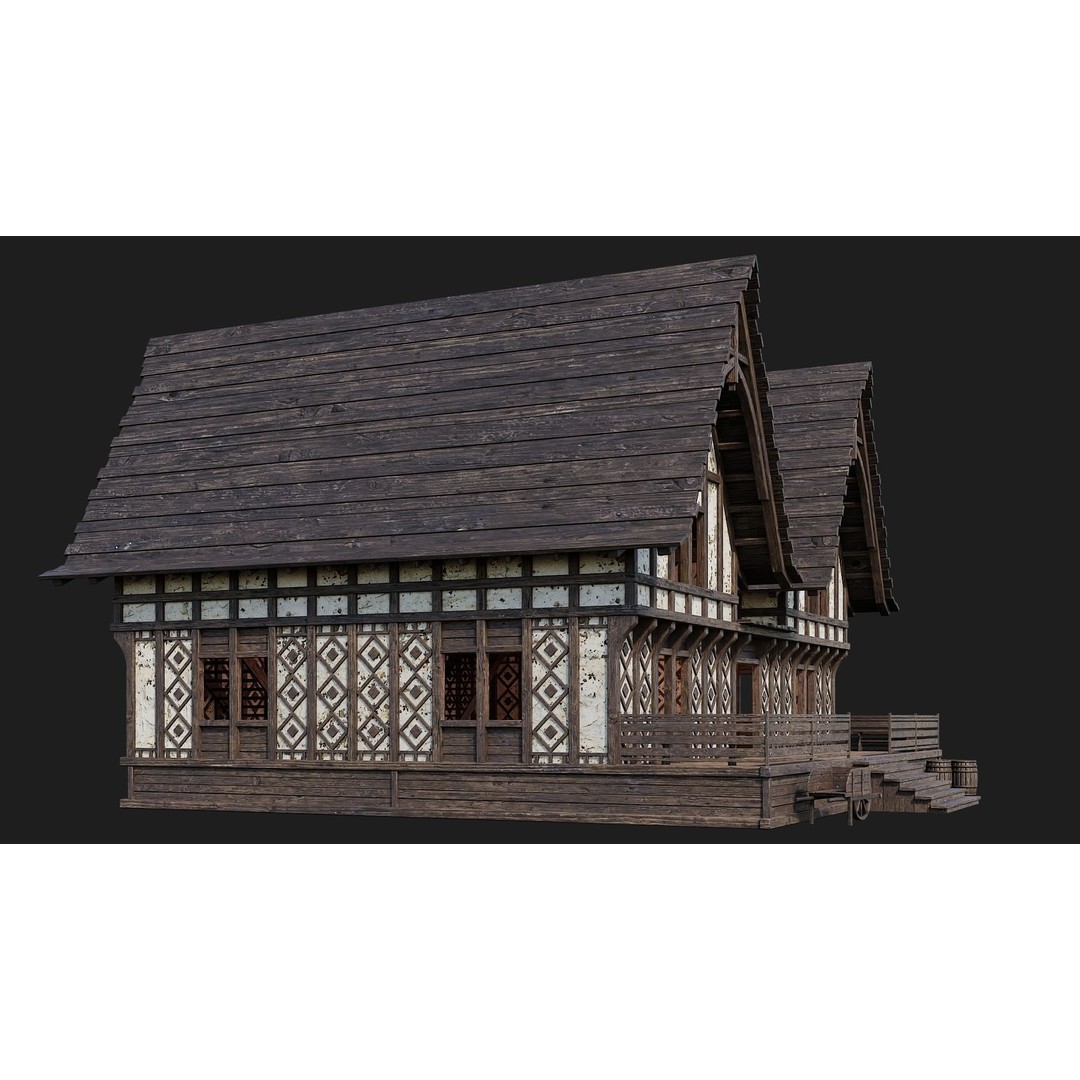 Old Medieval Buildings 3D Model – Low Poly Game Ready, FBX, PBR Textures - View 51