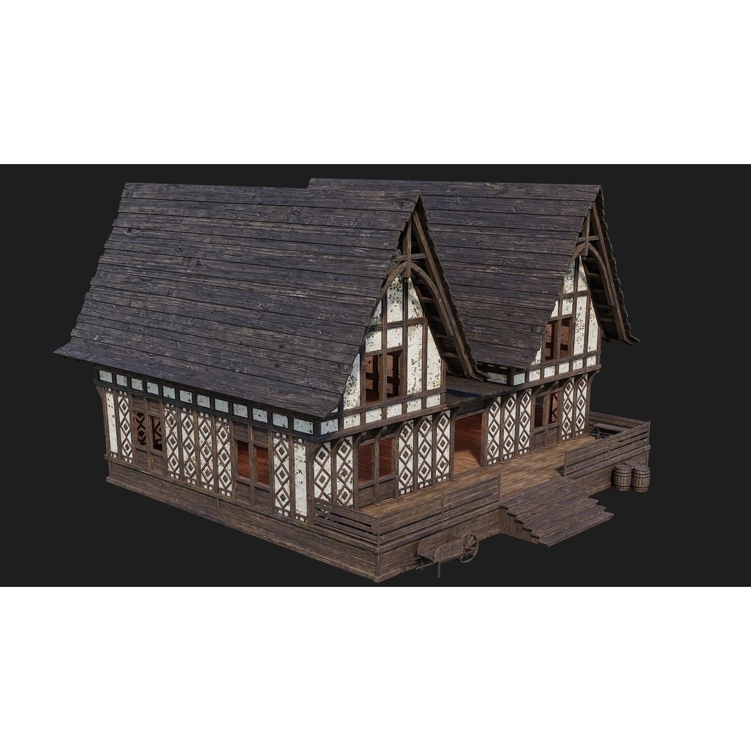 Old Medieval Buildings 3D Model – Low Poly Game Ready, FBX, PBR Textures - View 52