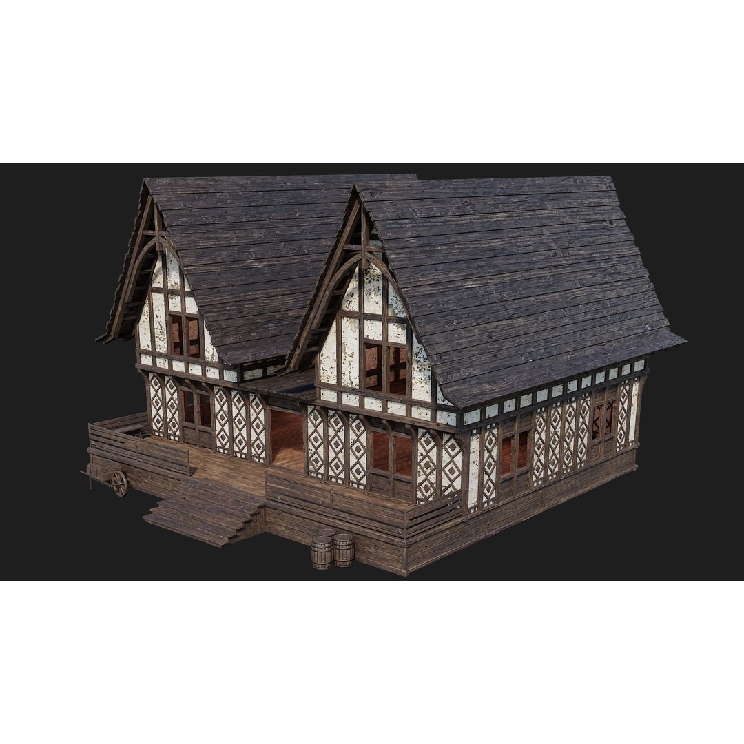Old Medieval Buildings 3D Model – Low Poly Game Ready, FBX, PBR Textures - View 53
