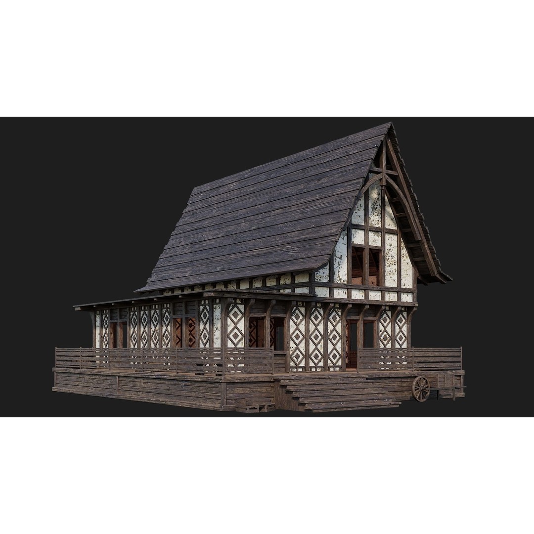 Old Medieval Buildings 3D Model – Low Poly Game Ready, FBX, PBR Textures - View 9