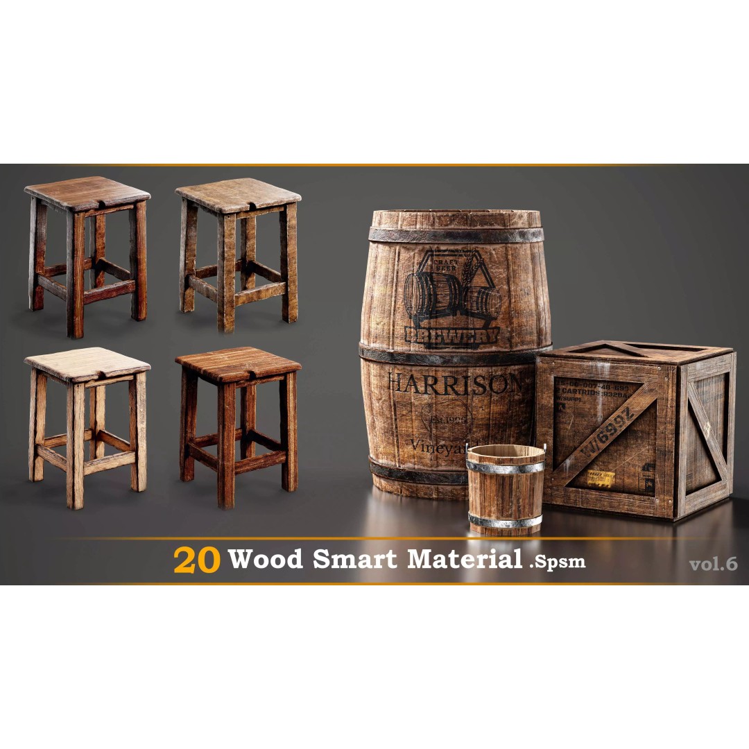 Wood Smart Materials 3D Model – 20 Unique Textures for Games - View 2
