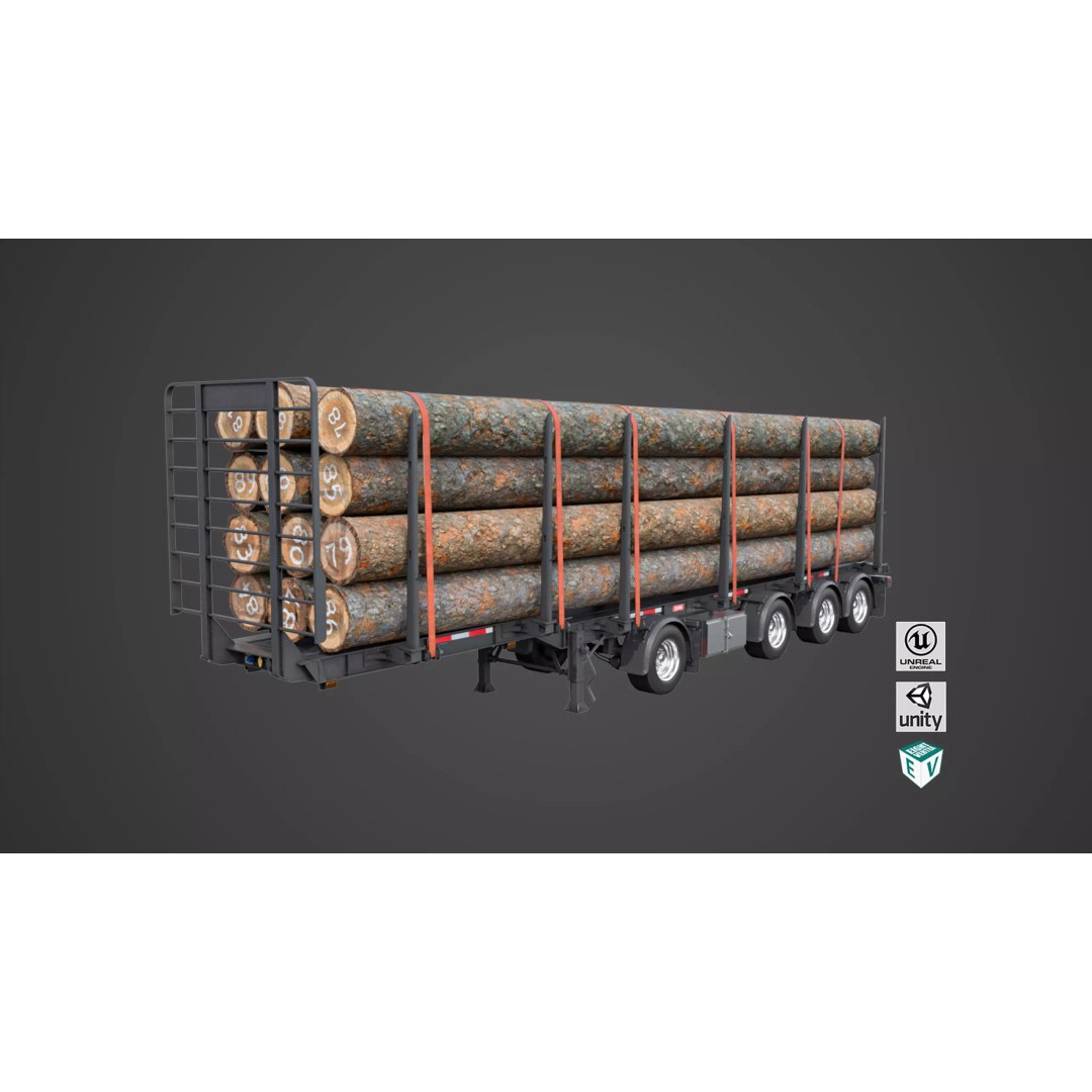 Logging Trailer 3D Model – Low Poly PBR Asset for Games, FBX - View 2