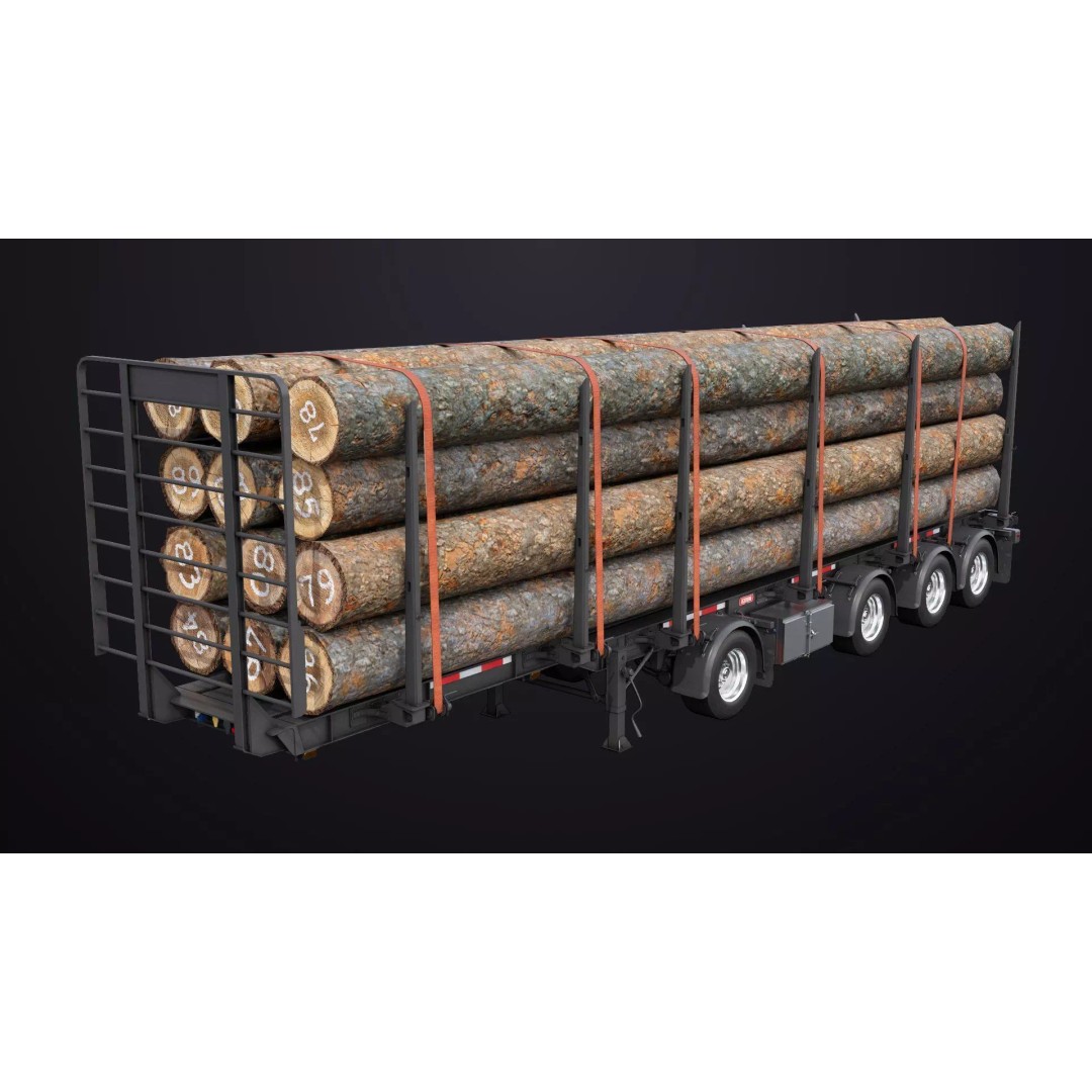 Logging Trailer 3D Model – Low Poly PBR Asset for Games, FBX - View 3