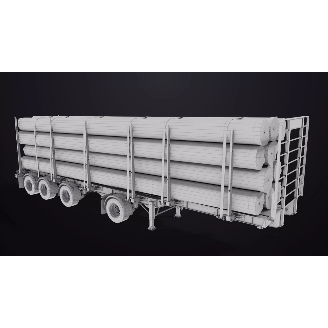 Logging Trailer 3D Model – Low Poly PBR Asset for Games, FBX - View 34