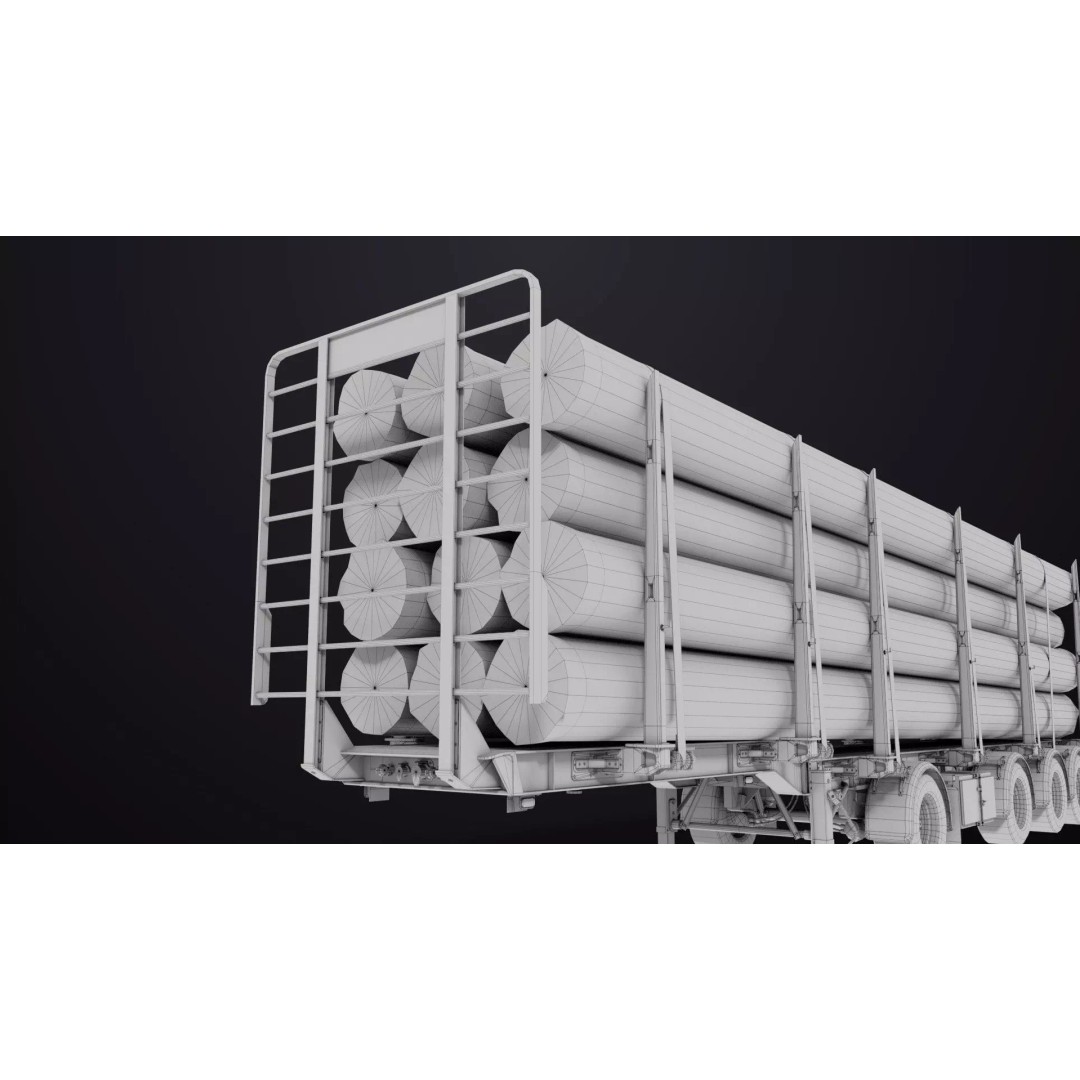 Logging Trailer 3D Model – Low Poly PBR Asset for Games, FBX - View 39