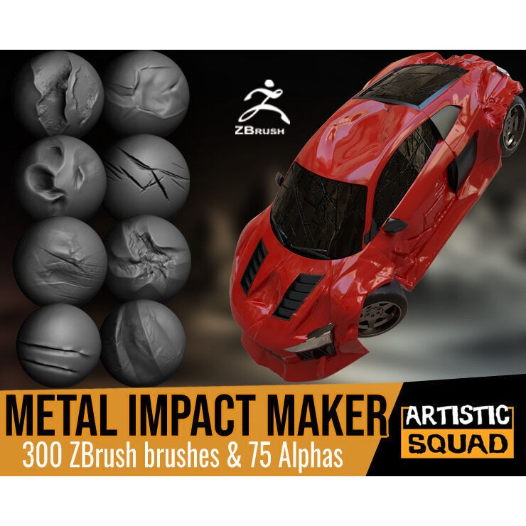Metal Impact Maker 3D Model – ZBrush Brushes & Alphas for Damage Effects