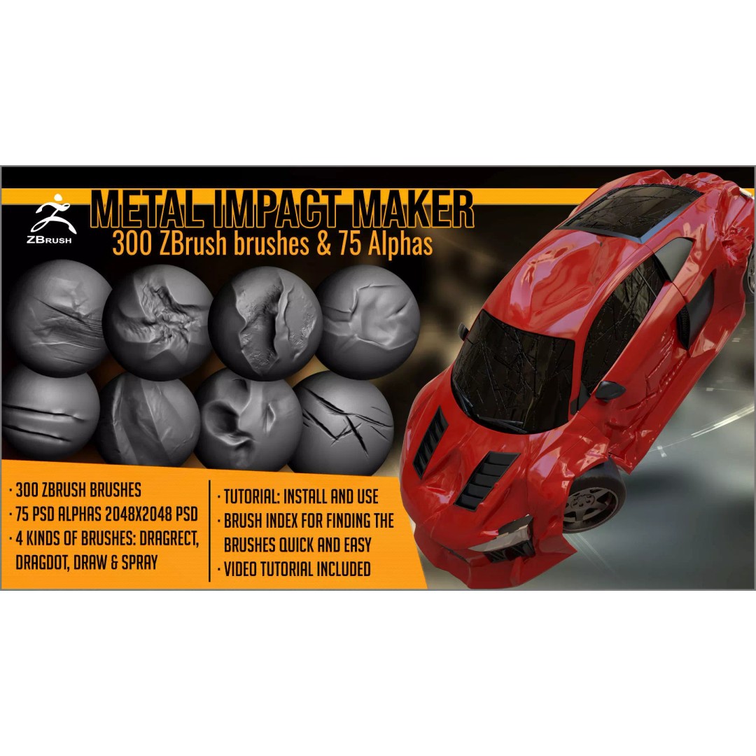Metal Impact Maker 3D Model – ZBrush Brushes & Alphas for Damage Effects - View 2