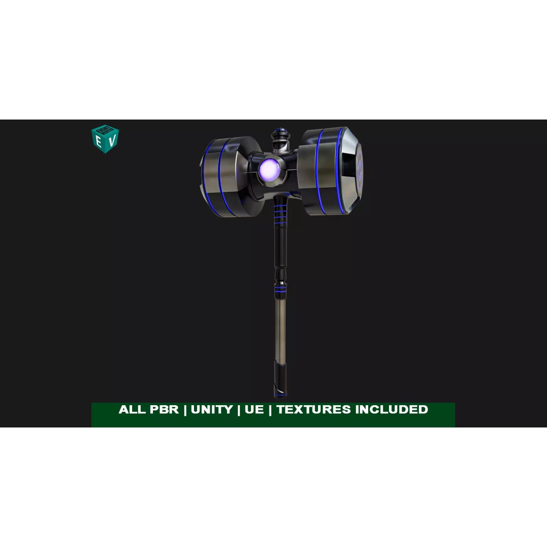 Sci-Fi Battle Hammer 3D Model – Low Poly PBR Game Asset, FBX - View 2