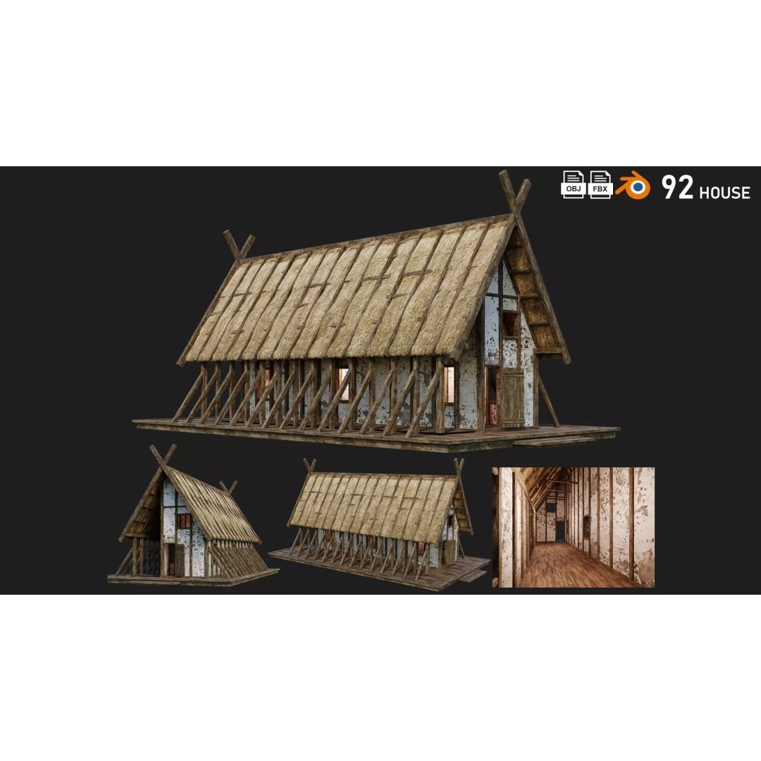 Old Medieval Building 3D Model – Low Poly Game Asset, FBX & OBJ - View 2