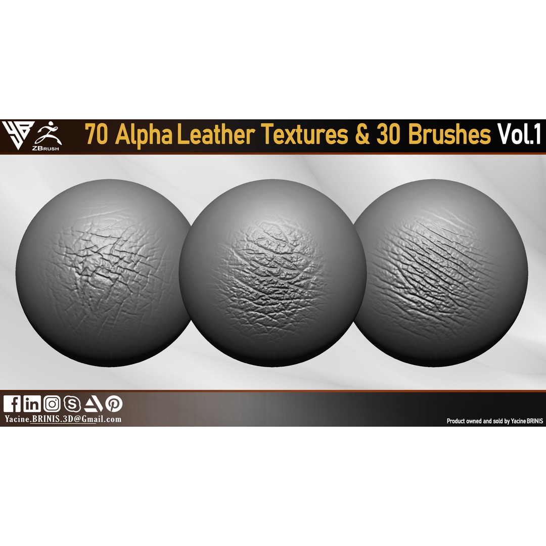 Leather Textures 3D Model – 70 Alpha Textures & 30 Brushes for ZBrush - View 10