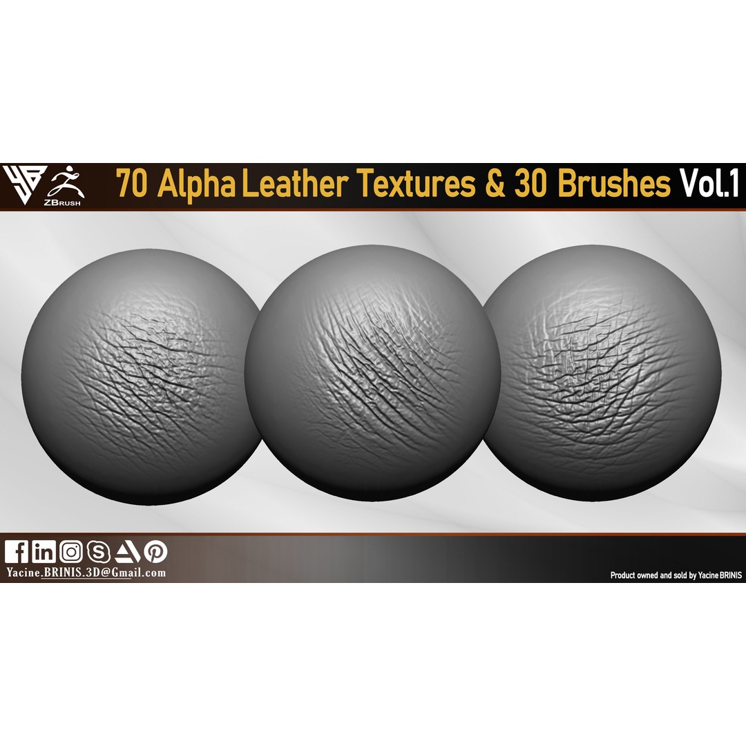 Leather Textures 3D Model – 70 Alpha Textures & 30 Brushes for ZBrush - View 11
