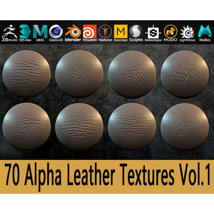 Leather Textures 3D Model – 70 Alpha Textures & 30 Brushes for ZBrush - View 14