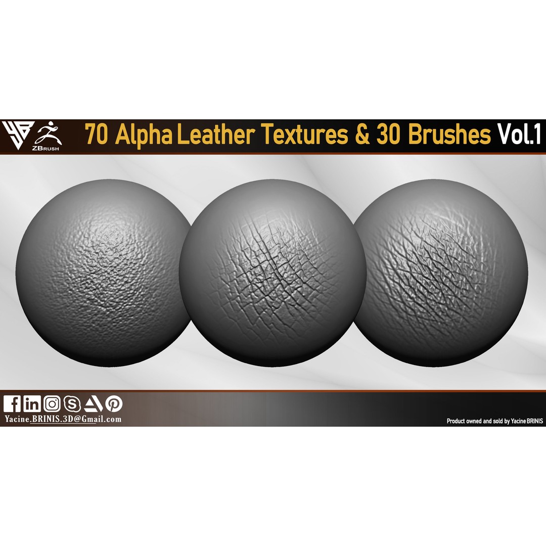 Leather Textures 3D Model – 70 Alpha Textures & 30 Brushes for ZBrush - View 4