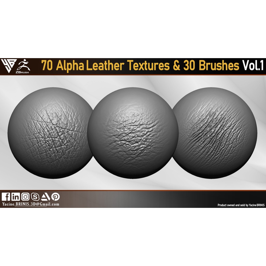 Leather Textures 3D Model – 70 Alpha Textures & 30 Brushes for ZBrush - View 5