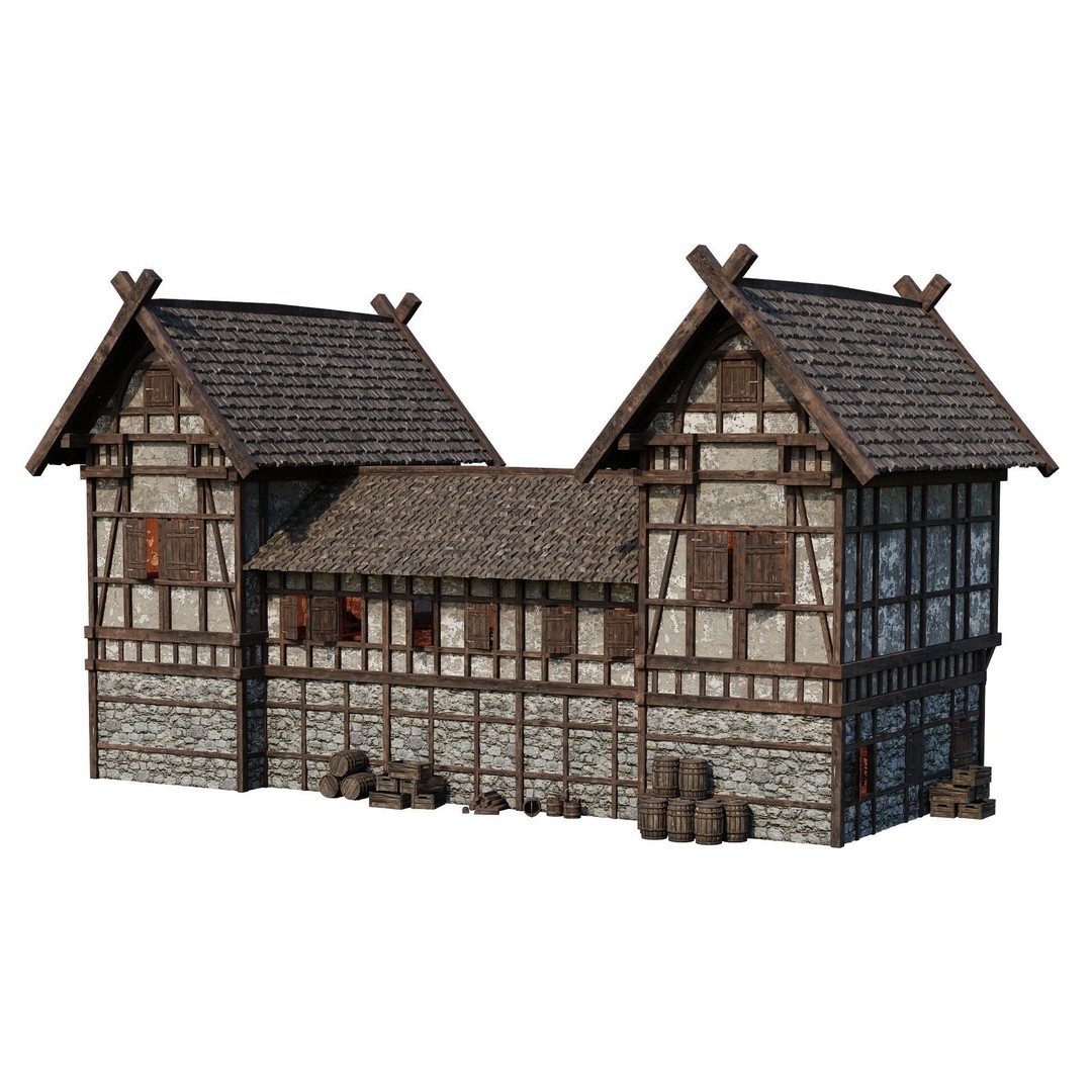 Old Medieval Building 3D Model – Game Ready Low-Poly Asset, FBX, OBJ