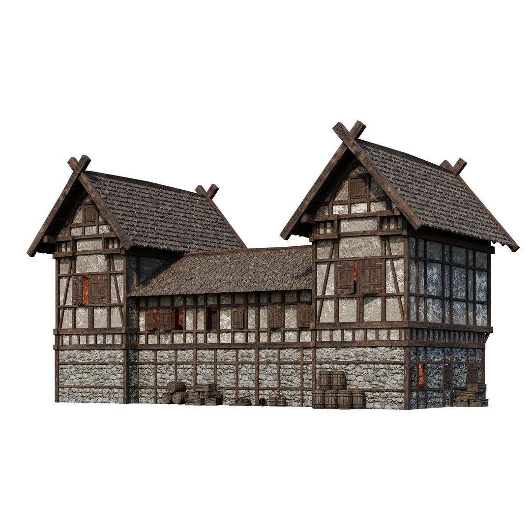 Old Medieval Building 3D Model – Game Ready Low-Poly Asset, FBX, OBJ - View 10